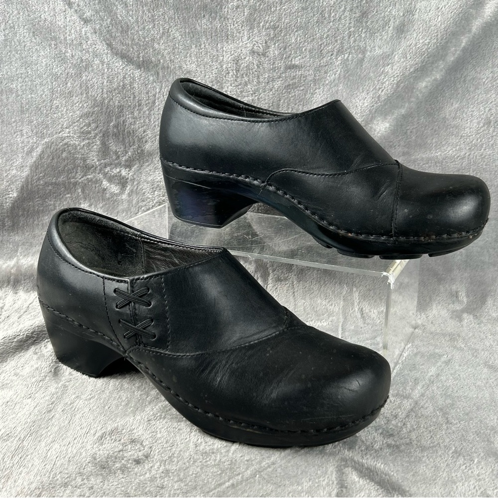 Dansko Black Leather Clogs Block Heel Slip On Shoes Womens‎ 39 9337020200